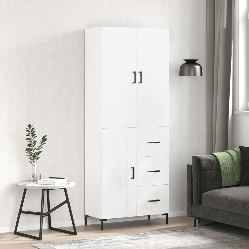 Hoge kast 69,5x34x180 cm bewerkt hout wit