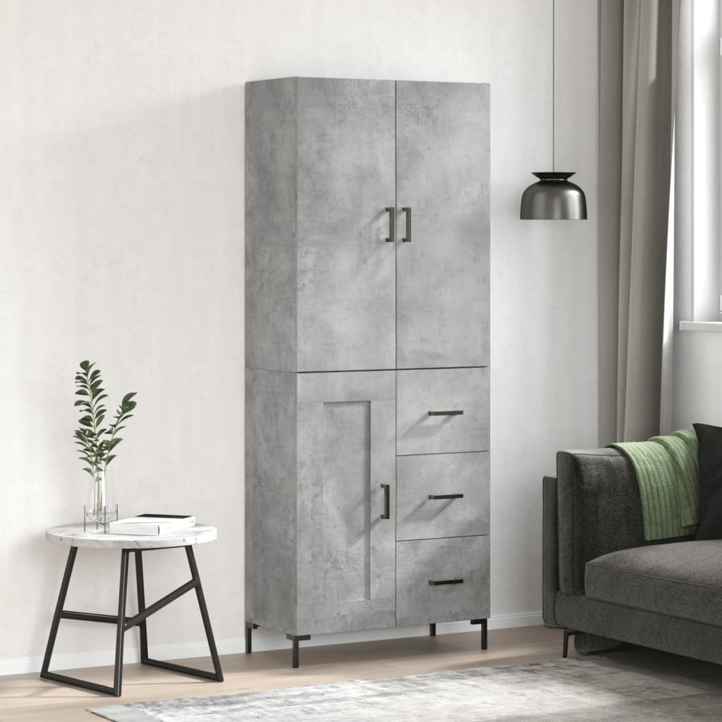 Hoge Kast 69,5X34X180 Cm Bewerkt Hout Betongrijs