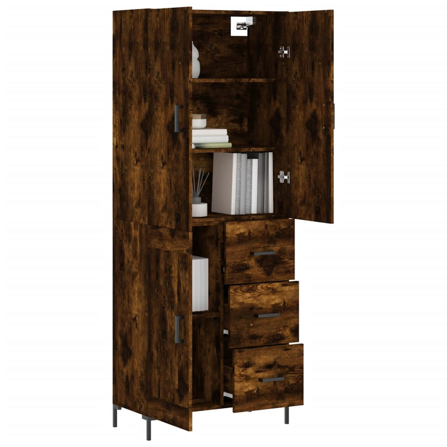 Hoge Kast 69,5X34X180 Cm Bewerkt Hout Kleurig Gerookt eiken