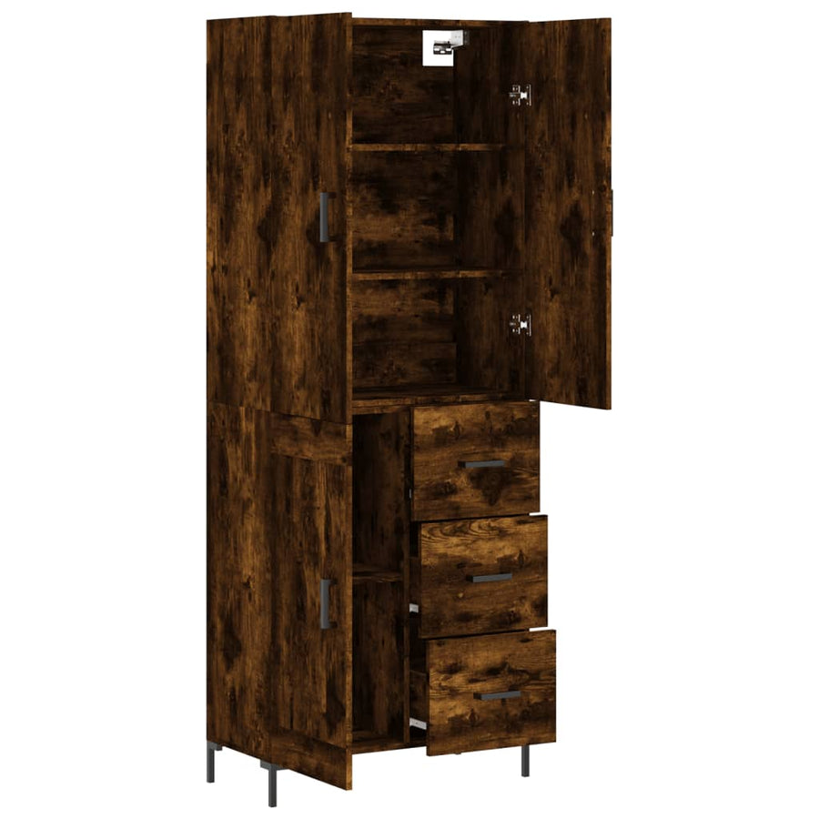 Hoge Kast 69,5X34X180 Cm Bewerkt Hout Kleurig Gerookt eiken