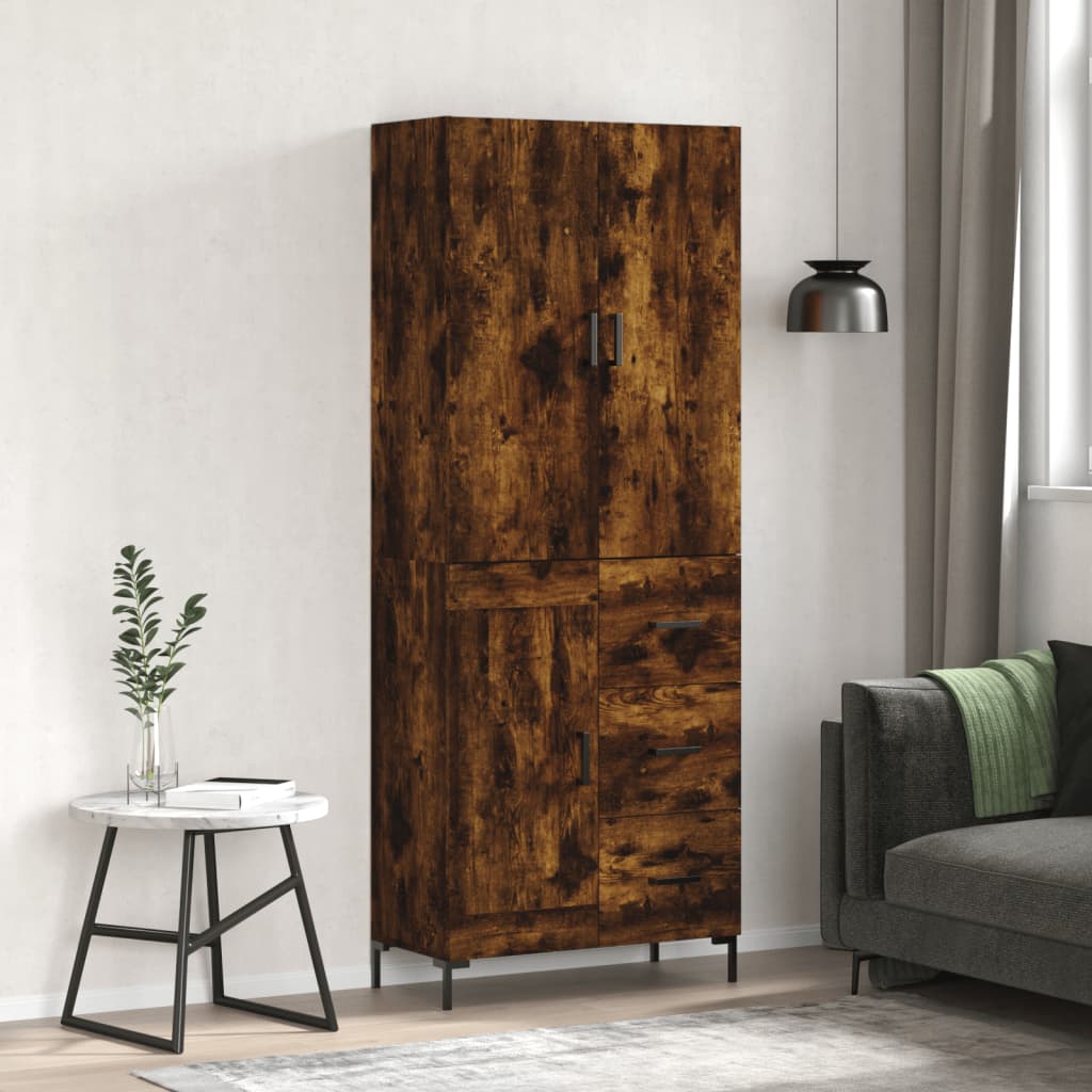 Hoge Kast 69,5X34X180 Cm Bewerkt Hout Kleurig Gerookt eiken