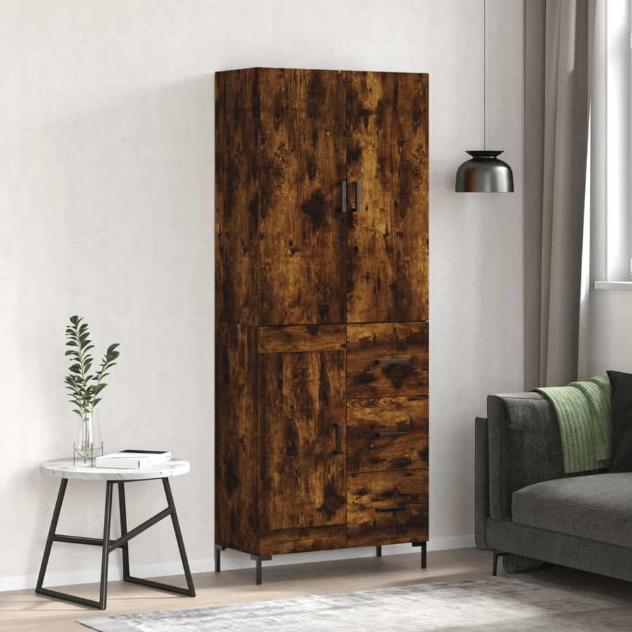 Hoge Kast 69,5X34X180 Cm Bewerkt Hout Kleurig Gerookt eiken