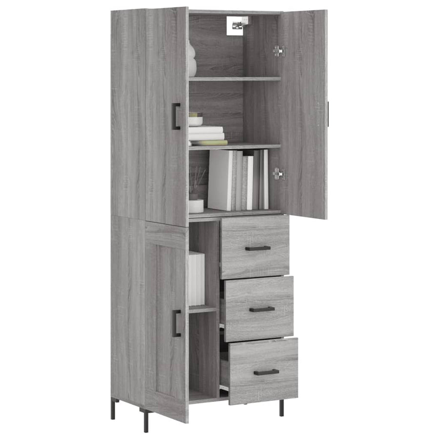 Hoge Kast 69,5X34X180 Cm Bewerkt Hout Eikenkleurig Grijs sonoma
