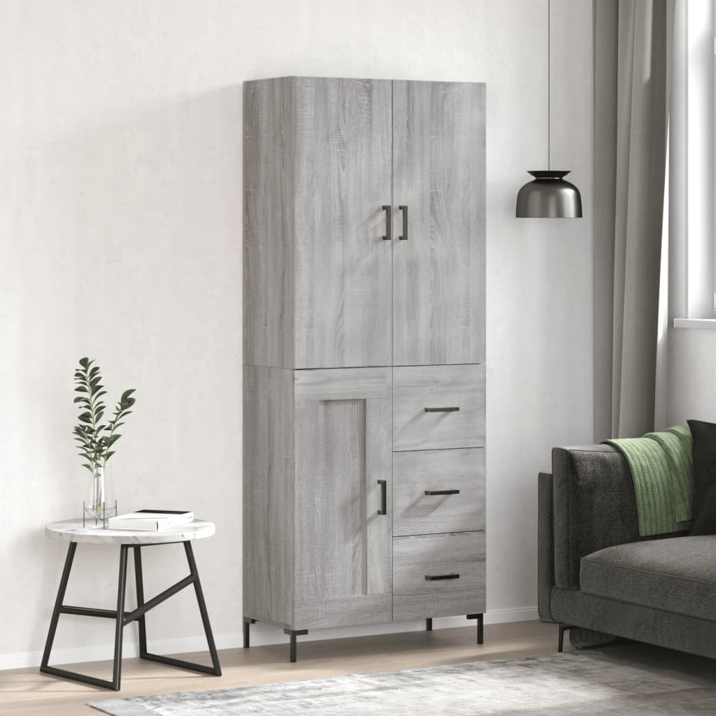 Hoge Kast 69,5X34X180 Cm Bewerkt Hout Eikenkleurig Grijs sonoma