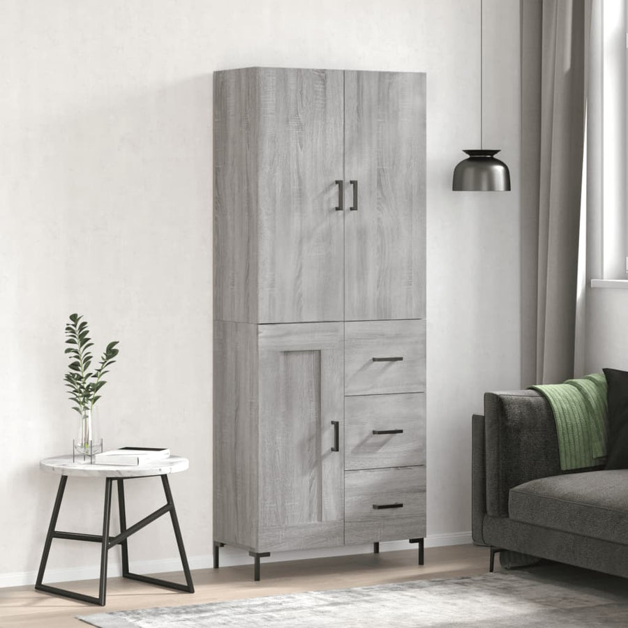 Hoge Kast 69,5X34X180 Cm Bewerkt Hout Eikenkleurig Grijs sonoma