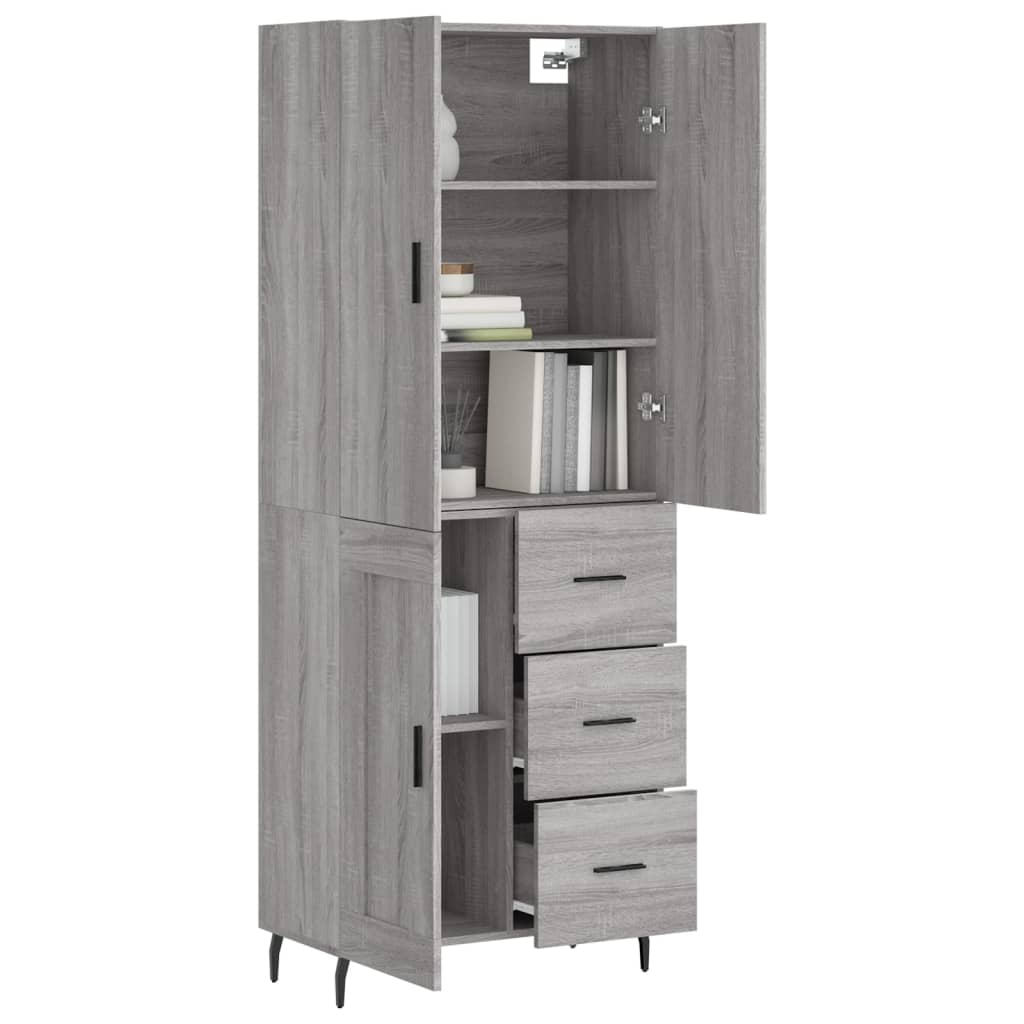 Hoge Kast 69,5X34X180 Cm Bewerkt Hout Eikenkleurig Grijs sonoma