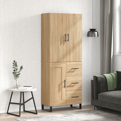 Hoge Kast 69,5X34X80 Cm Bewerkt Hout Kleurig Sonoma eiken 1 houten deur 3 lades