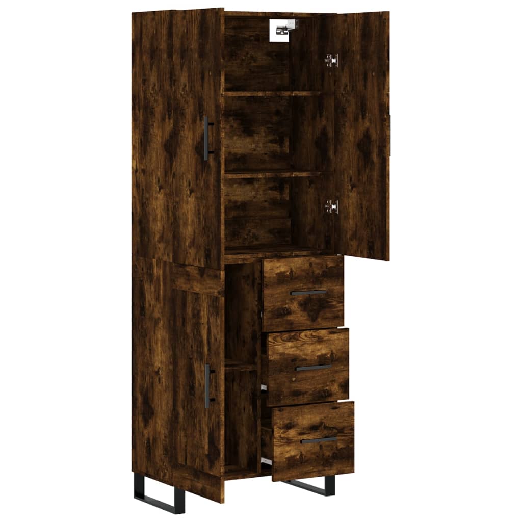 Hoge Kast 69,5X34X180 Cm Bewerkt Hout Kleurig Gerookt eiken