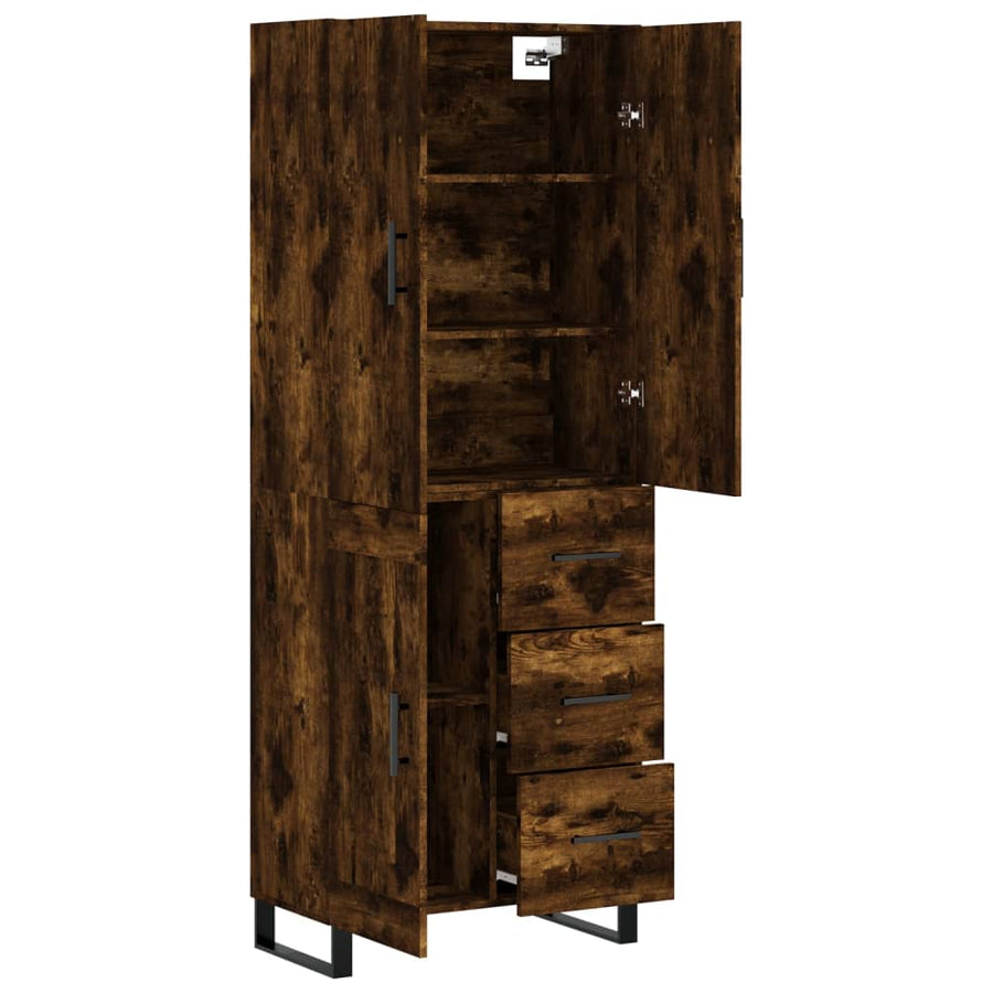 Hoge Kast 69,5X34X180 Cm Bewerkt Hout Kleurig Gerookt eiken