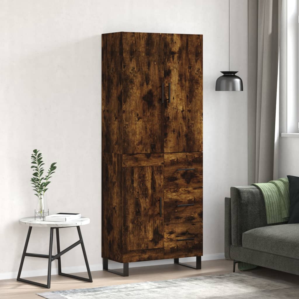Hoge Kast 69,5X34X180 Cm Bewerkt Hout Kleurig Gerookt eiken