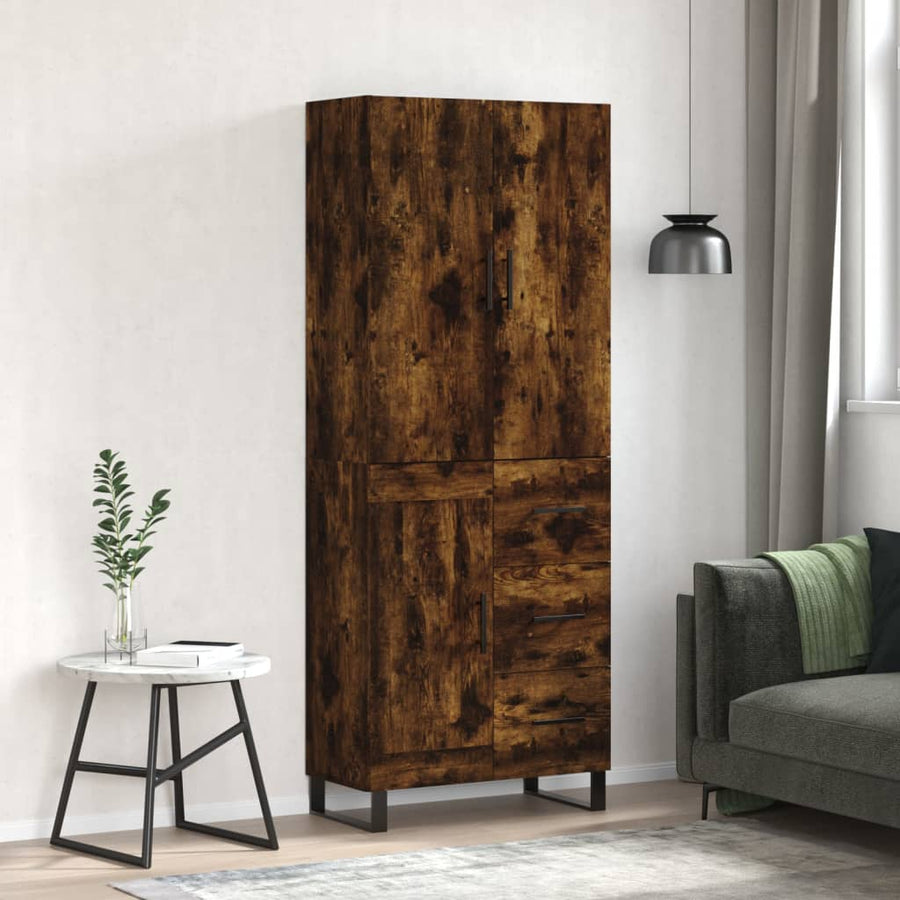 Hoge Kast 69,5X34X180 Cm Bewerkt Hout Kleurig Gerookt eiken