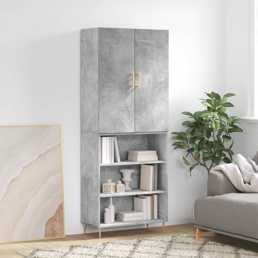 Hoge Kast 69,5X34X180 Cm Bewerkt Hout Betongrijs