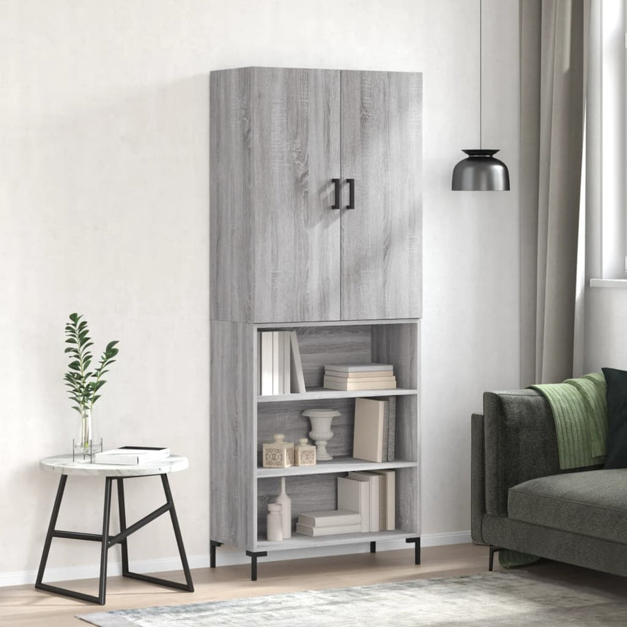 Hoge Kast 69,5X34X180 Cm Bewerkt Hout Eikenkleurig Grijs sonoma
