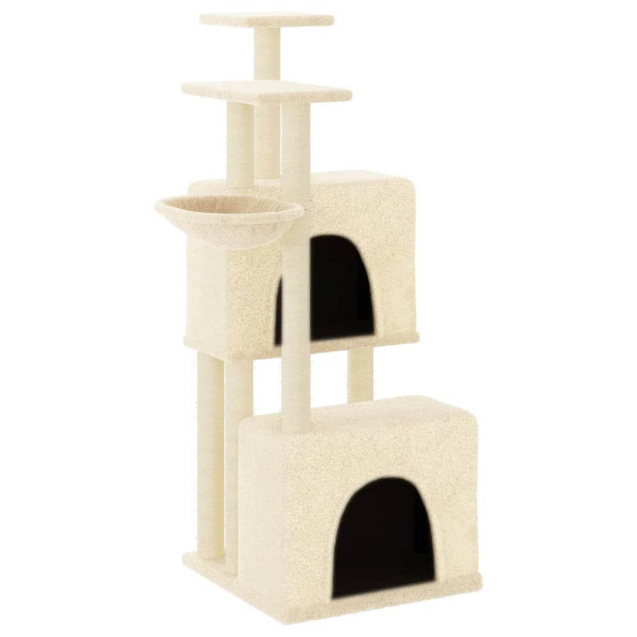Kattenmeubel met sisal krabpalen 122 cm crèmekleurig Crème