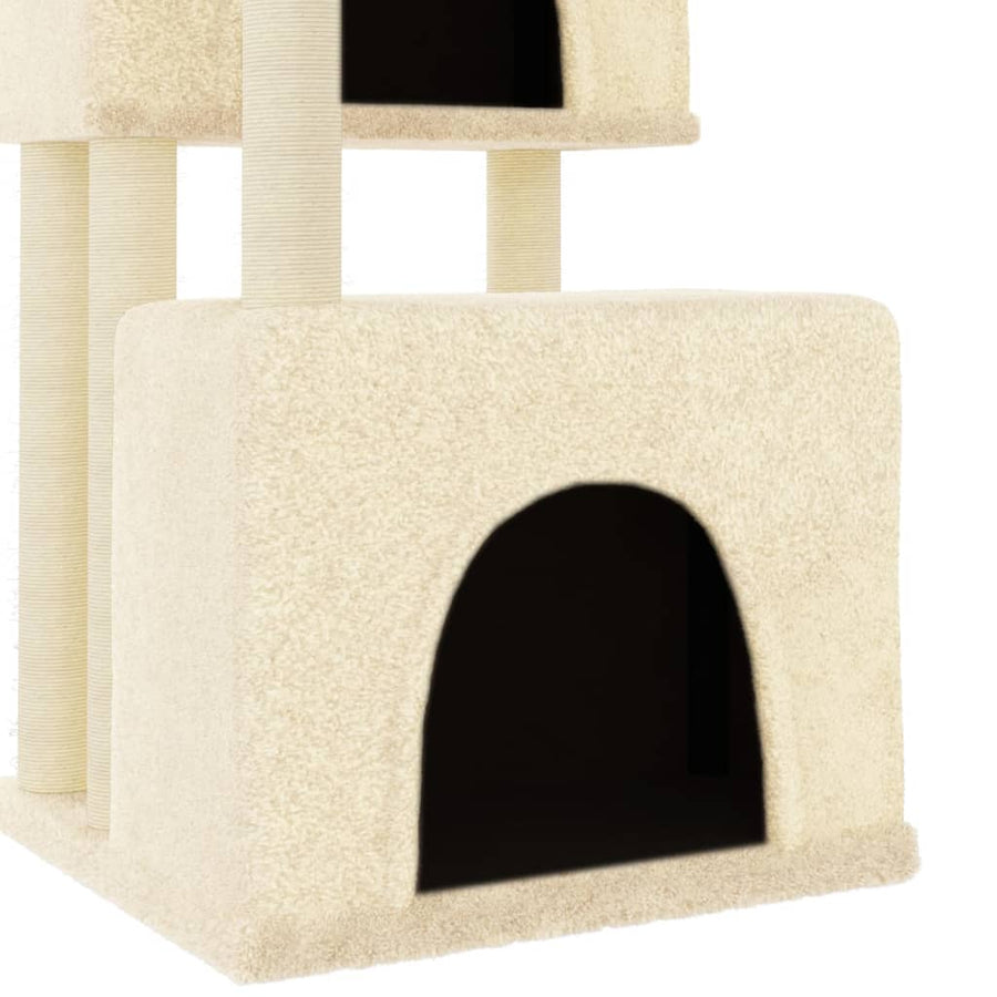 Kattenmeubel met sisal krabpalen 122 cm crèmekleurig Crème