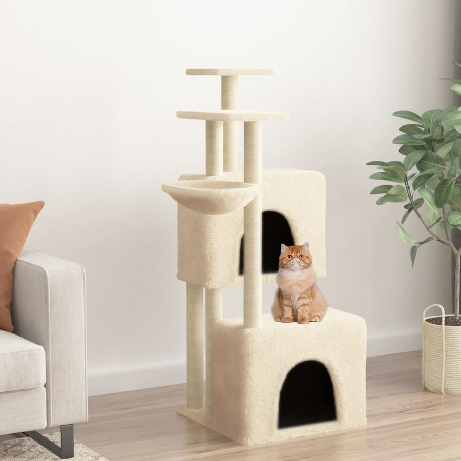 Kattenmeubel met sisal krabpalen 122 cm crèmekleurig Crème
