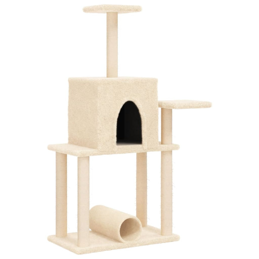 Kattenmeubel Met Sisal Krabpalen 122 Cm Kleurig Crème