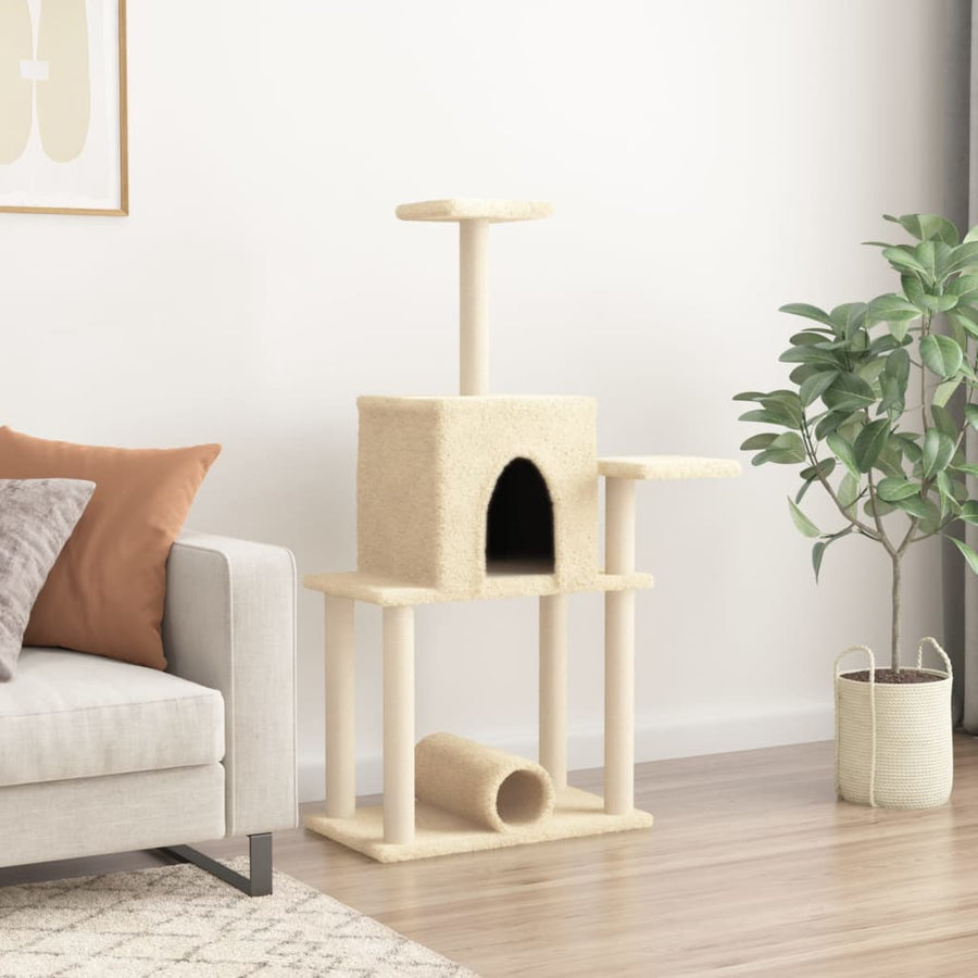 Kattenmeubel Met Sisal Krabpalen 122 Cm Kleurig Crème