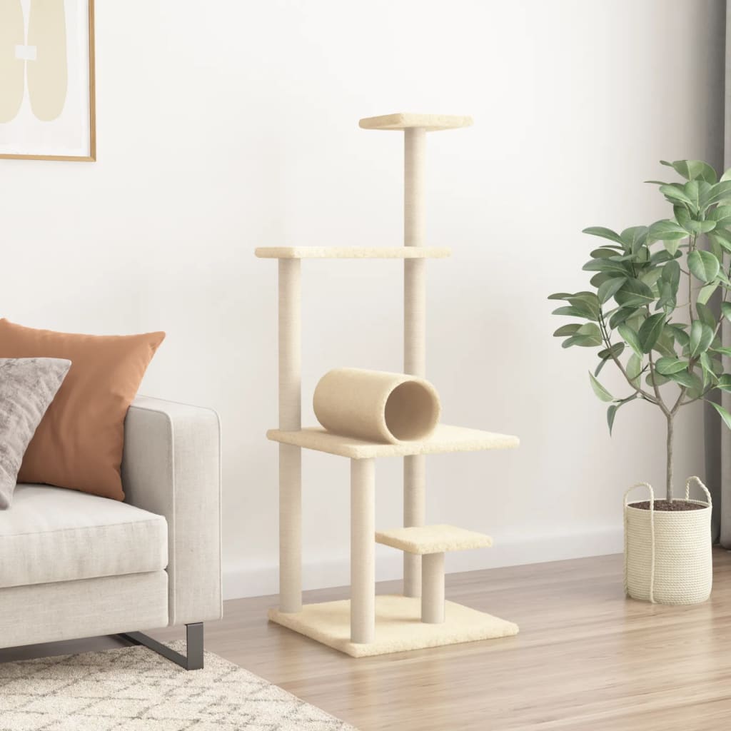 Kattenmeubel Met Sisal Krabpalen 136 Cm Kleurig Crème