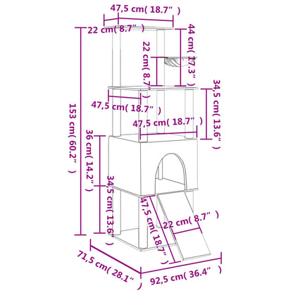 Kattenmeubel Met Sisal Krabpalen 153 Cm Kleurig Crème