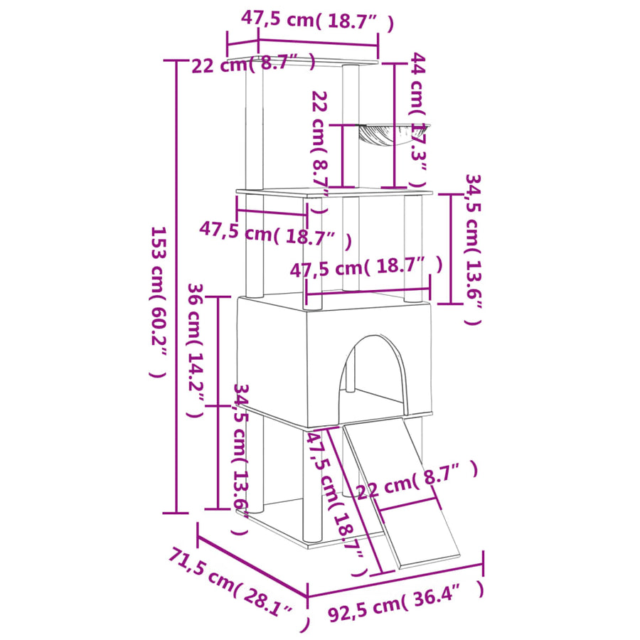 Kattenmeubel Met Sisal Krabpalen 153 Cm Kleurig Crème