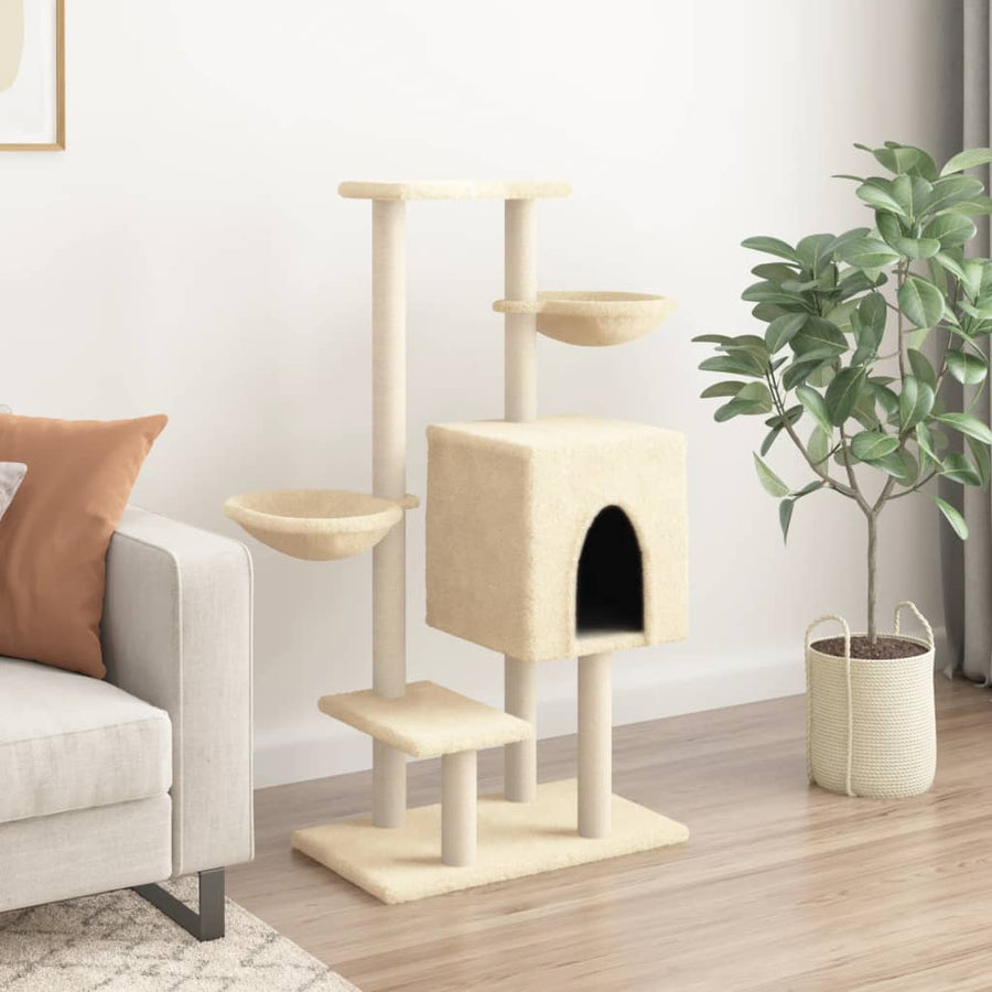 Kattenmeubel Met Sisal Krabpalen 117 Cm Kleurig Crème