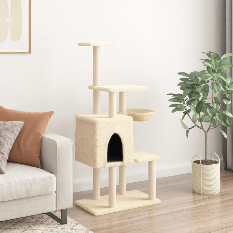 Kattenmeubel Met Sisal Krabpalen 131 Cm Kleurig Crème