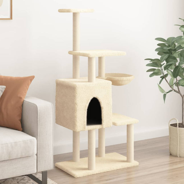 Kattenmeubel Met Sisal Krabpalen 131 Cm Kleurig Crème