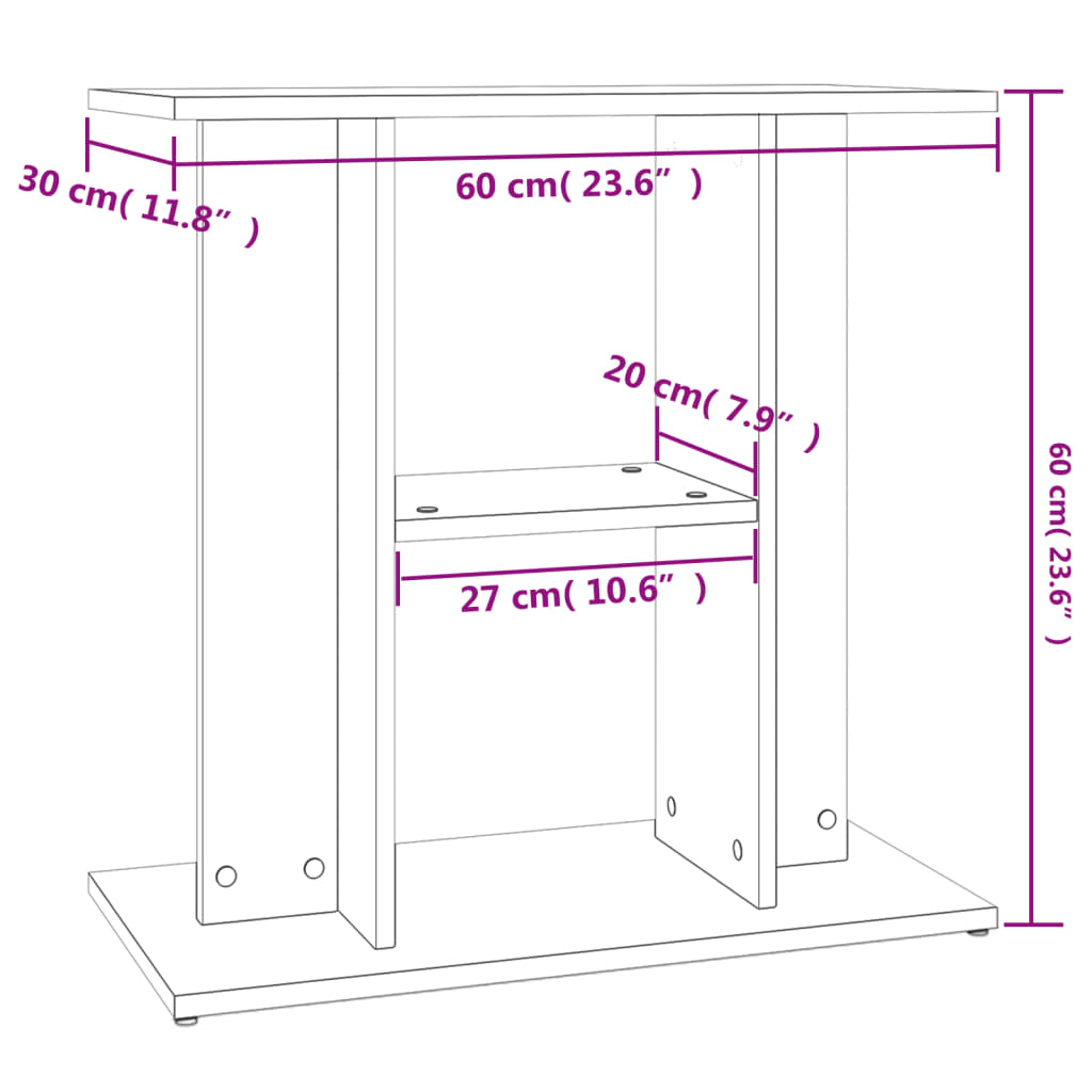 Aquariumstandaard Bewerkt Hout 60 x 30 x 60 cm Betongrijs