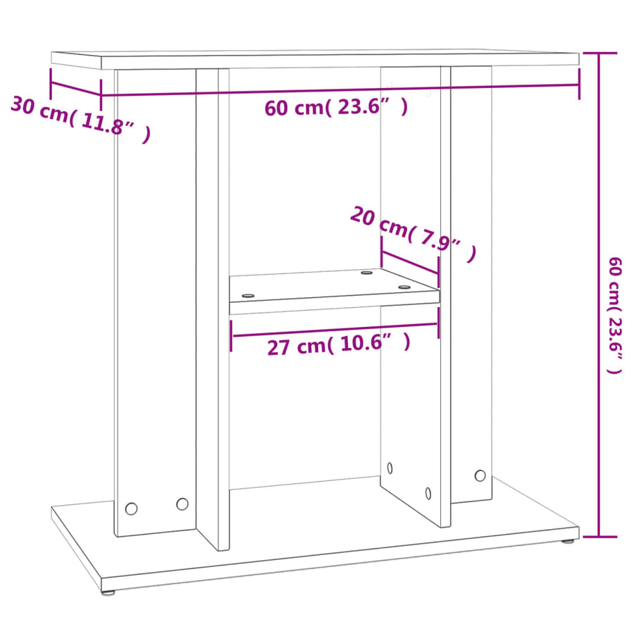 Aquariumstandaard Bewerkt Hout 60 x 30 x 60 cm Betongrijs