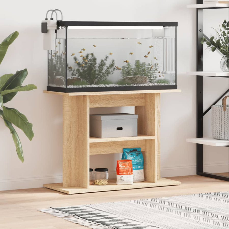Aquariumstandaard Bewerkt Hout Kleurig 80 x 35 x 60 cm Sonoma eiken