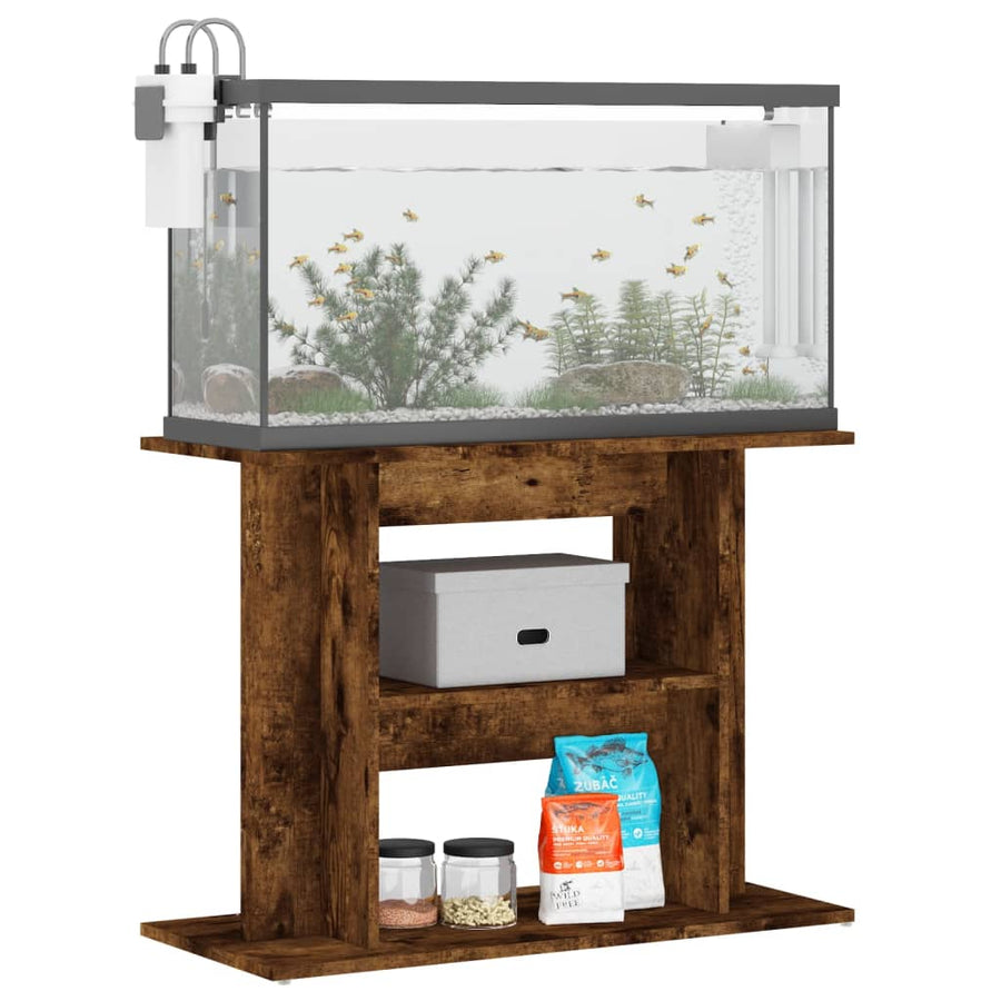 Aquariumstandaard Bewerkt Hout Kleurig 80 x 35 x 60 cm Gerookt eiken