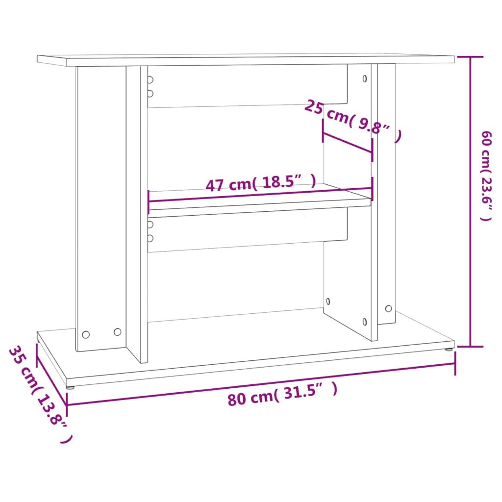 Aquariumstandaard Bewerkt Hout Kleurig 80 x 35 x 60 cm Gerookt eiken