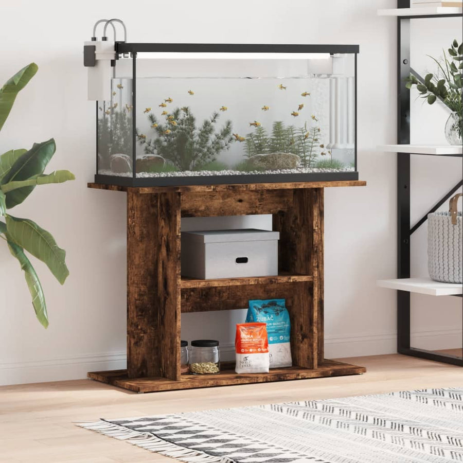 Aquariumstandaard Bewerkt Hout Kleurig 80 x 35 x 60 cm Gerookt eiken