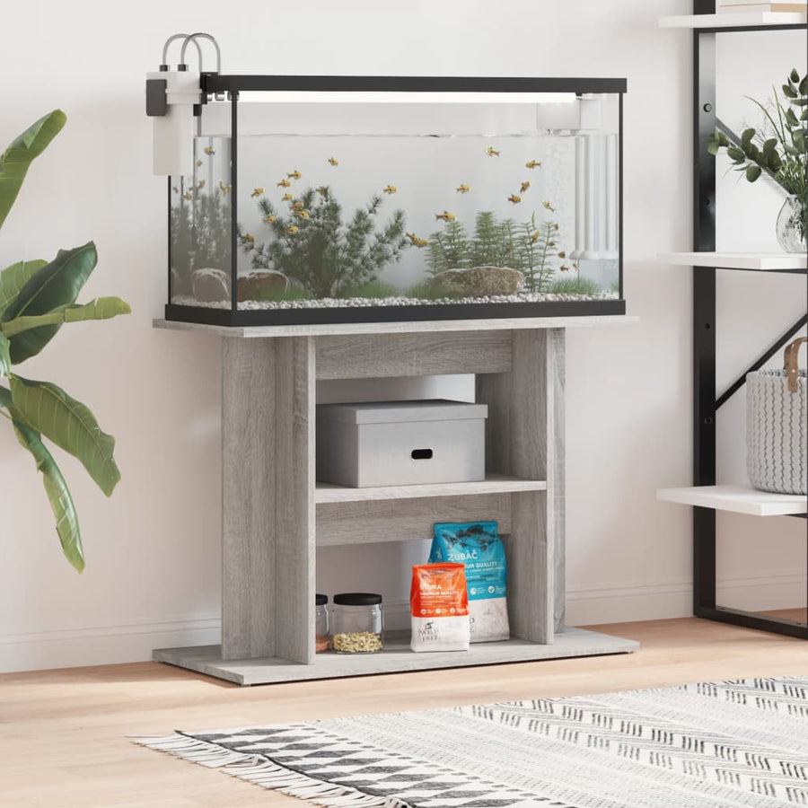 Aquariumstandaard Bewerkt Hout 80 x 35 x 60 cm Grijs sonoma