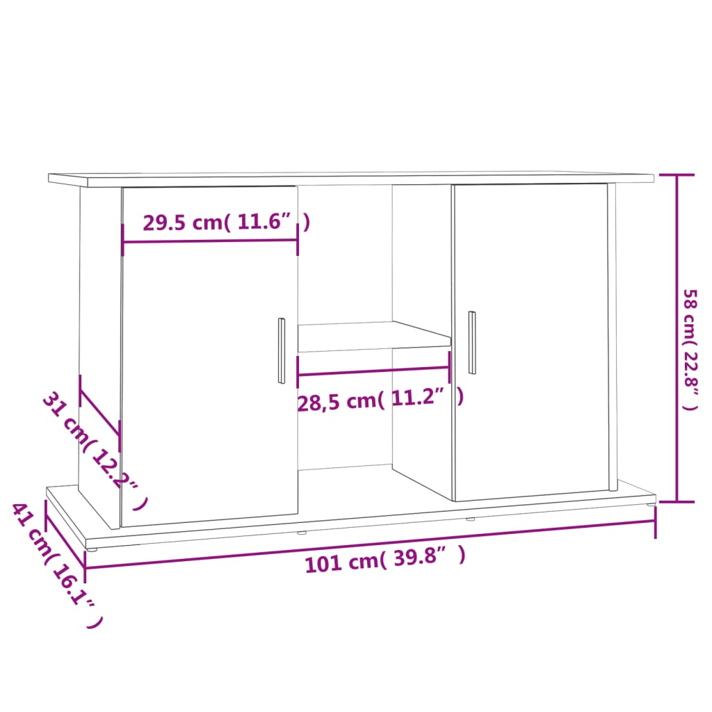 Aquariumstandaard Bewerkt Hout Eiken 101 x 41 x 58 cm Grijs sonoma