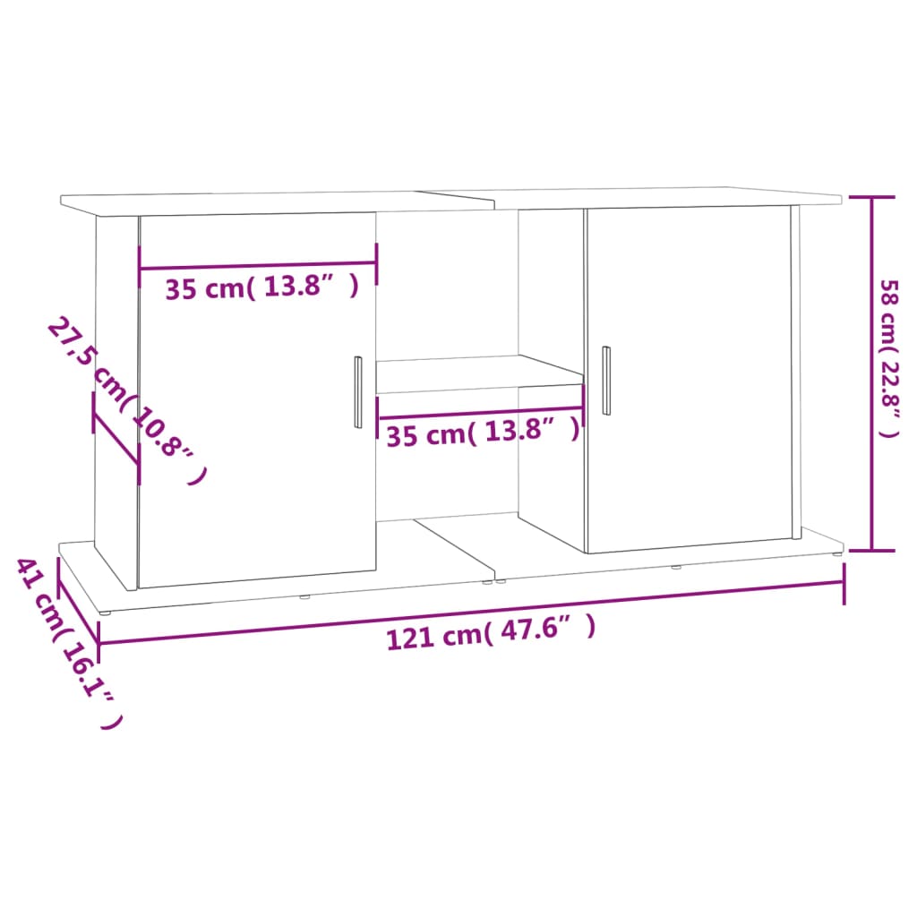 Aquariumstandaard Bewerkt Hout Eiken 121 x 41 x 58 cm Grijs sonoma