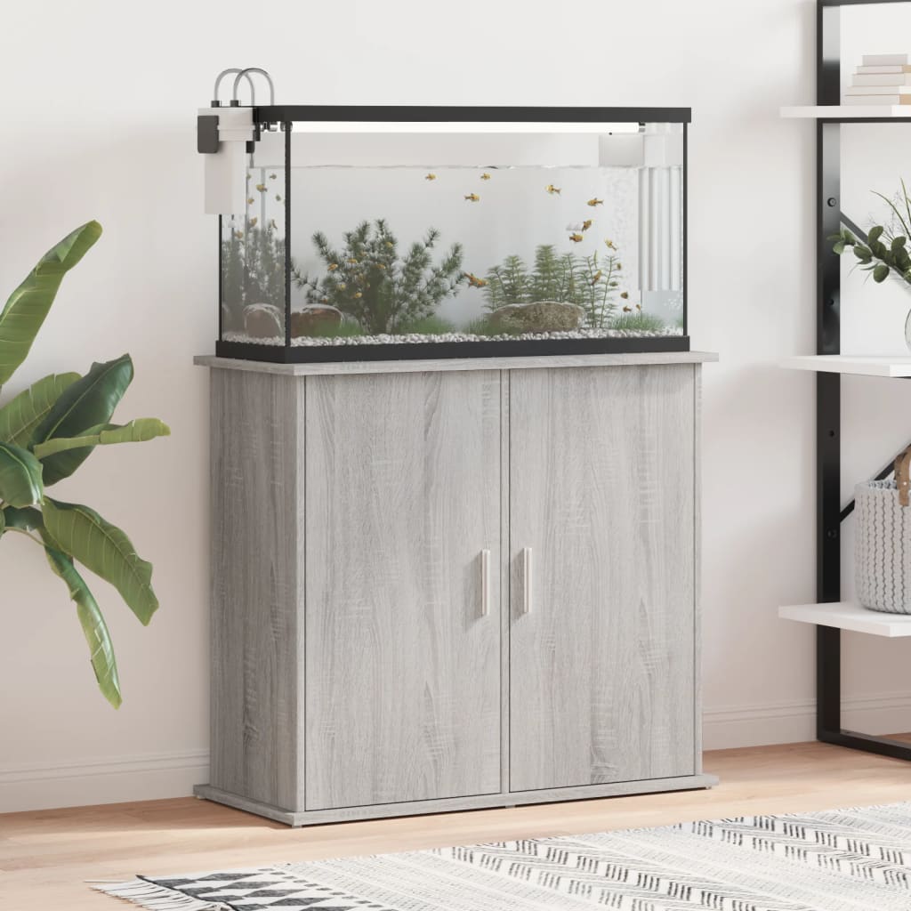Aquariumstandaard Bewerkt Hout Eiken 81 x 36 x 73 cm Grijs sonoma