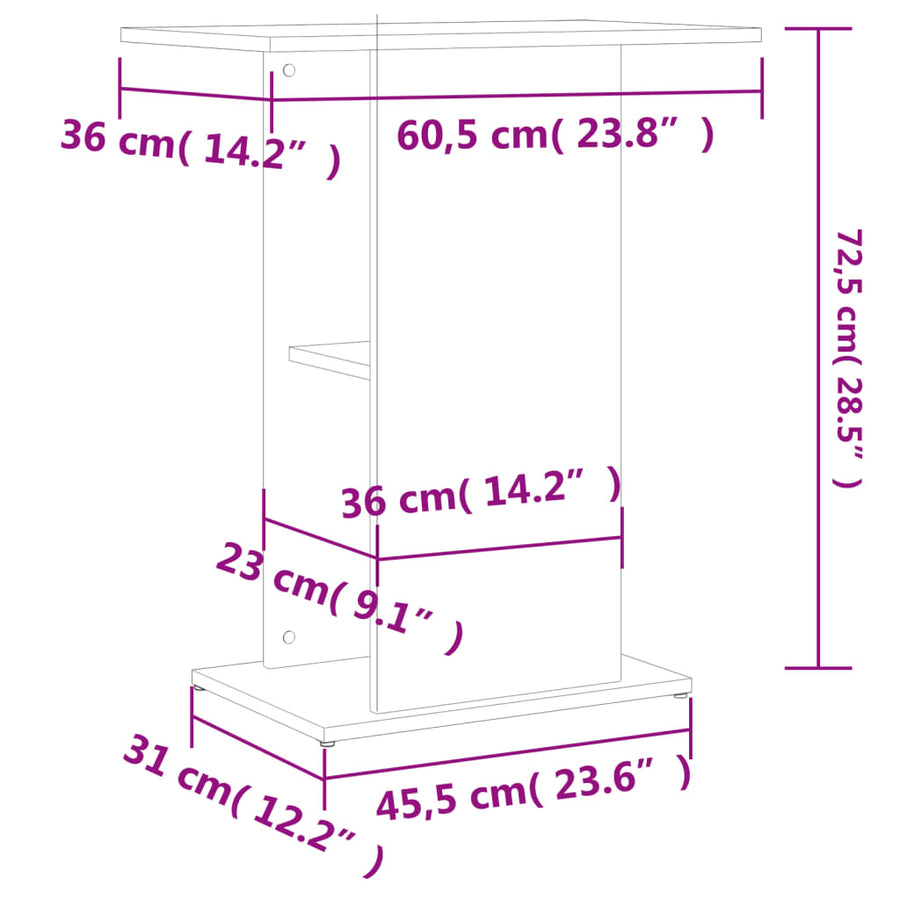 Aquariumstandaard 60,5X36X72,5 Cm Bewerkt Hout 60.5 x 36 x 72.5 cm Betongrijs