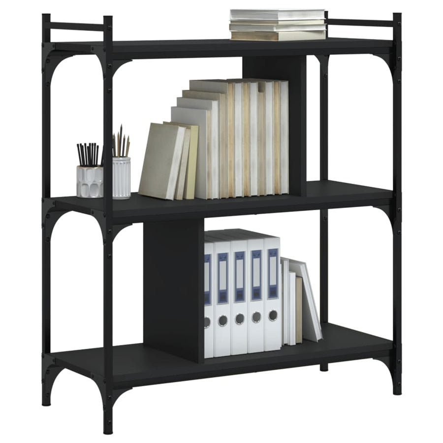 Boekenkast 3-Laags 76X32X88 Cm Bewerkt Hout Zwart