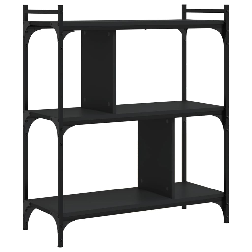 Boekenkast 3-Laags 76X32X88 Cm Bewerkt Hout Zwart