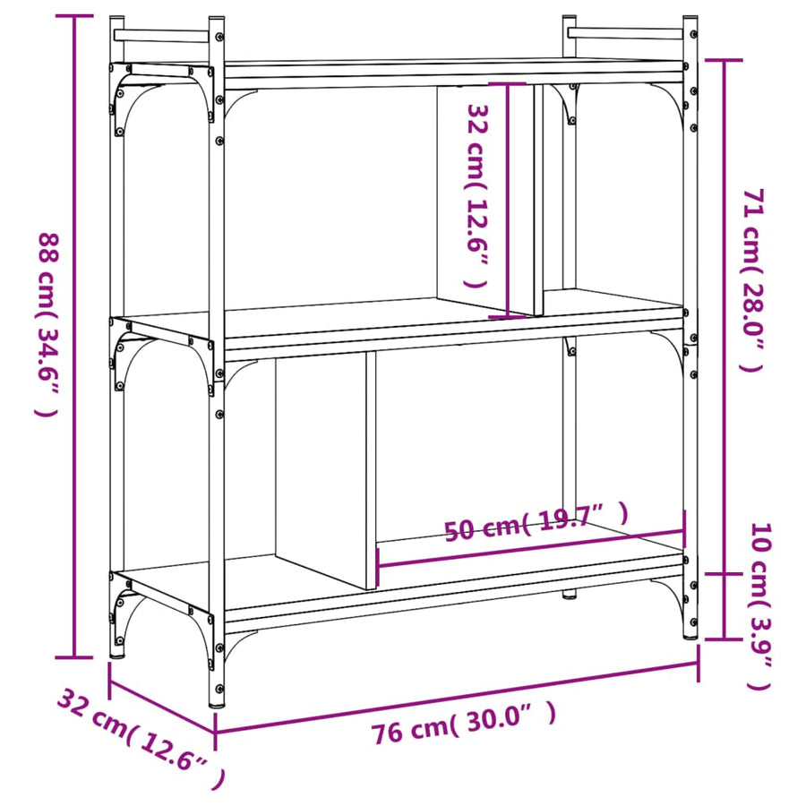 Boekenkast 3-Laags 76X32X88 Cm Bewerkt Hout Zwart