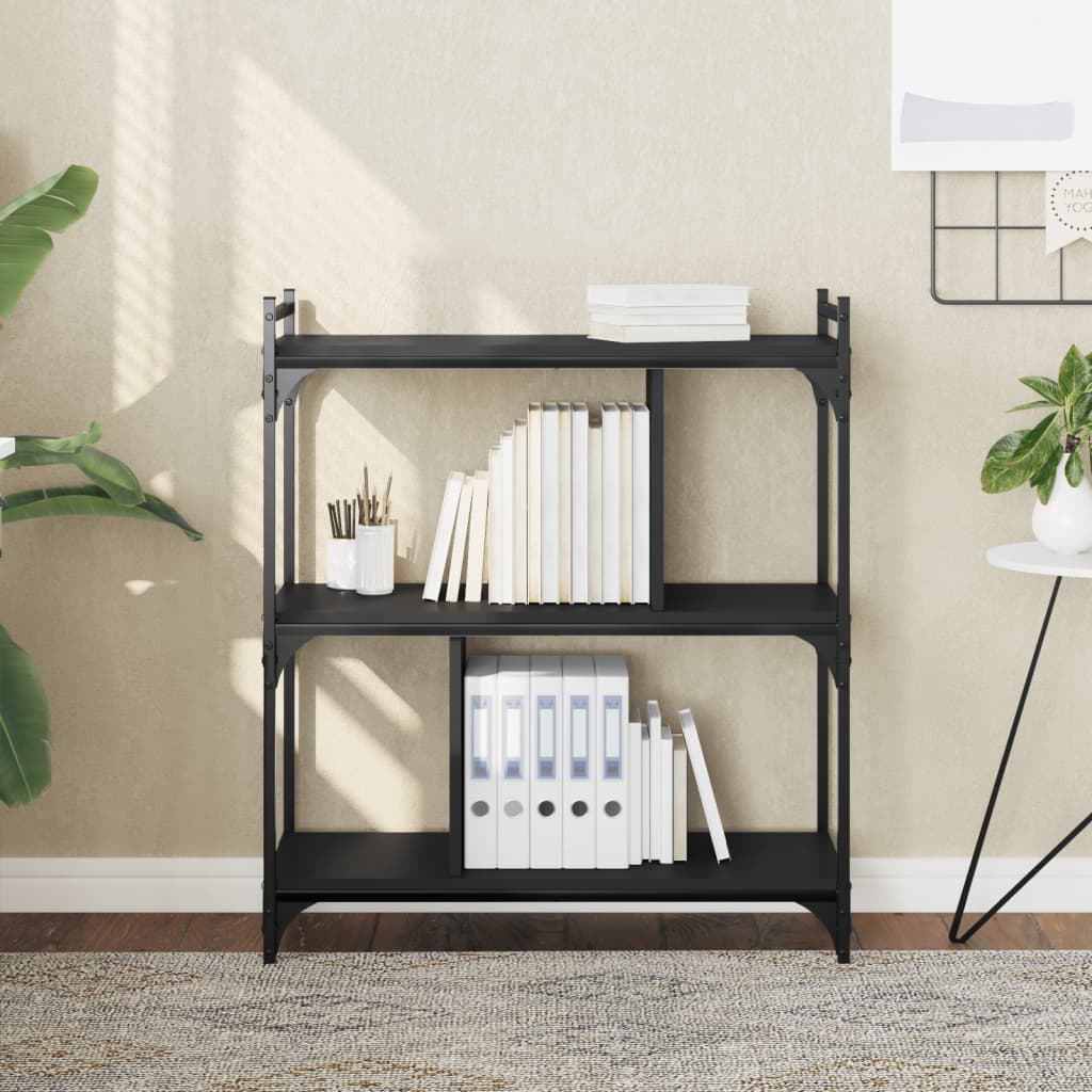 Boekenkast 3-Laags 76X32X88 Cm Bewerkt Hout Zwart