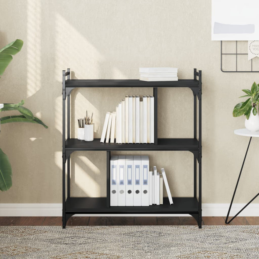 Boekenkast 3-Laags 76X32X88 Cm Bewerkt Hout Zwart