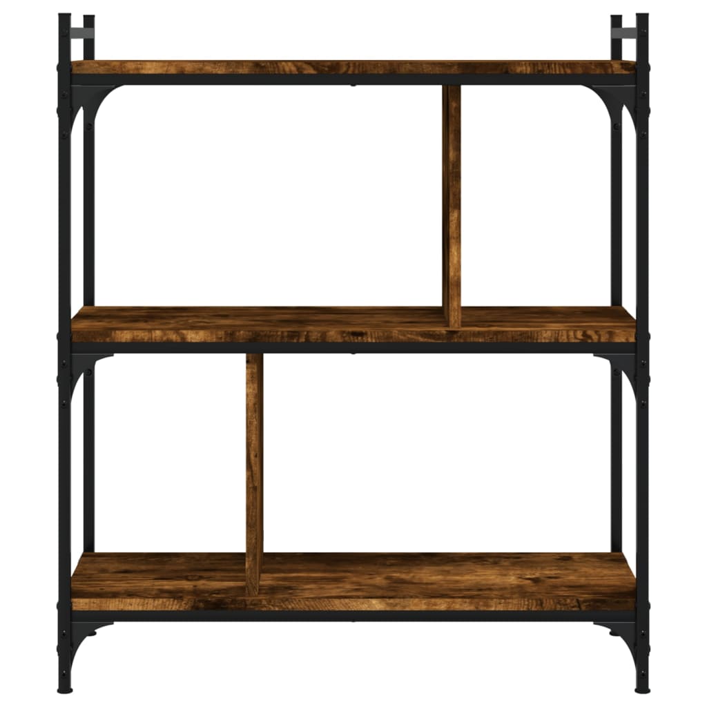 Boekenkast 3-Laags 76X32X88 Cm Bewerkt Hout Gerookt Eikenkleur