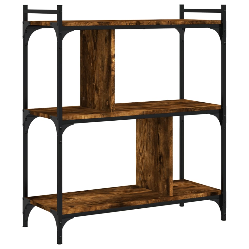 Boekenkast 3-Laags 76X32X88 Cm Bewerkt Hout Gerookt Eikenkleur