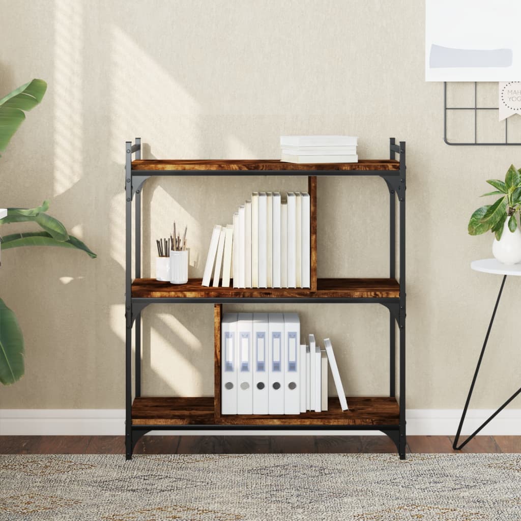Boekenkast 3-Laags 76X32X88 Cm Bewerkt Hout Gerookt Eikenkleur