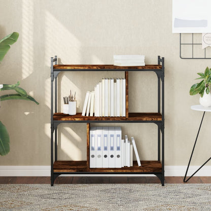 Boekenkast 3-Laags 76X32X88 Cm Bewerkt Hout Gerookt Eikenkleur