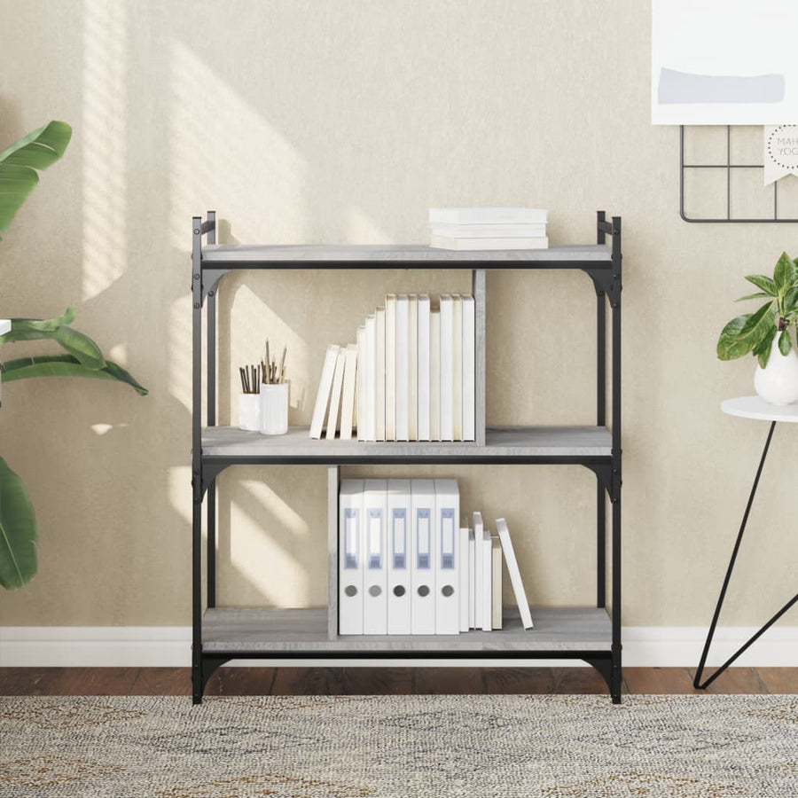 Boekenkast 3-Laags 76X32X88 Cm Bewerkt Hout Grijs Sonoma