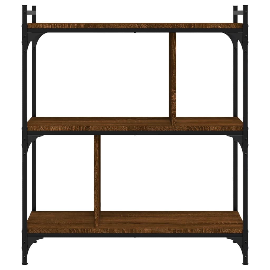 Boekenkast 3-Laags 76X32X88 Cm Bewerkt Hout Bruin Eikenkleur